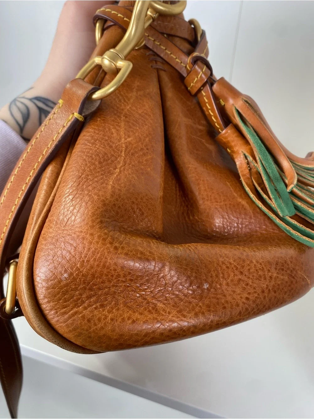 Dooney and Bourke Florentine Satchel Natural Brown Leather Bag